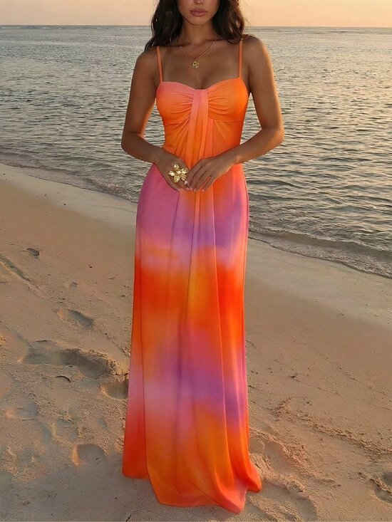 MODA ME COUTURE Dresses & Skirts - Orange Boho Women's Elegant Tie-Dye Print Slip Dress